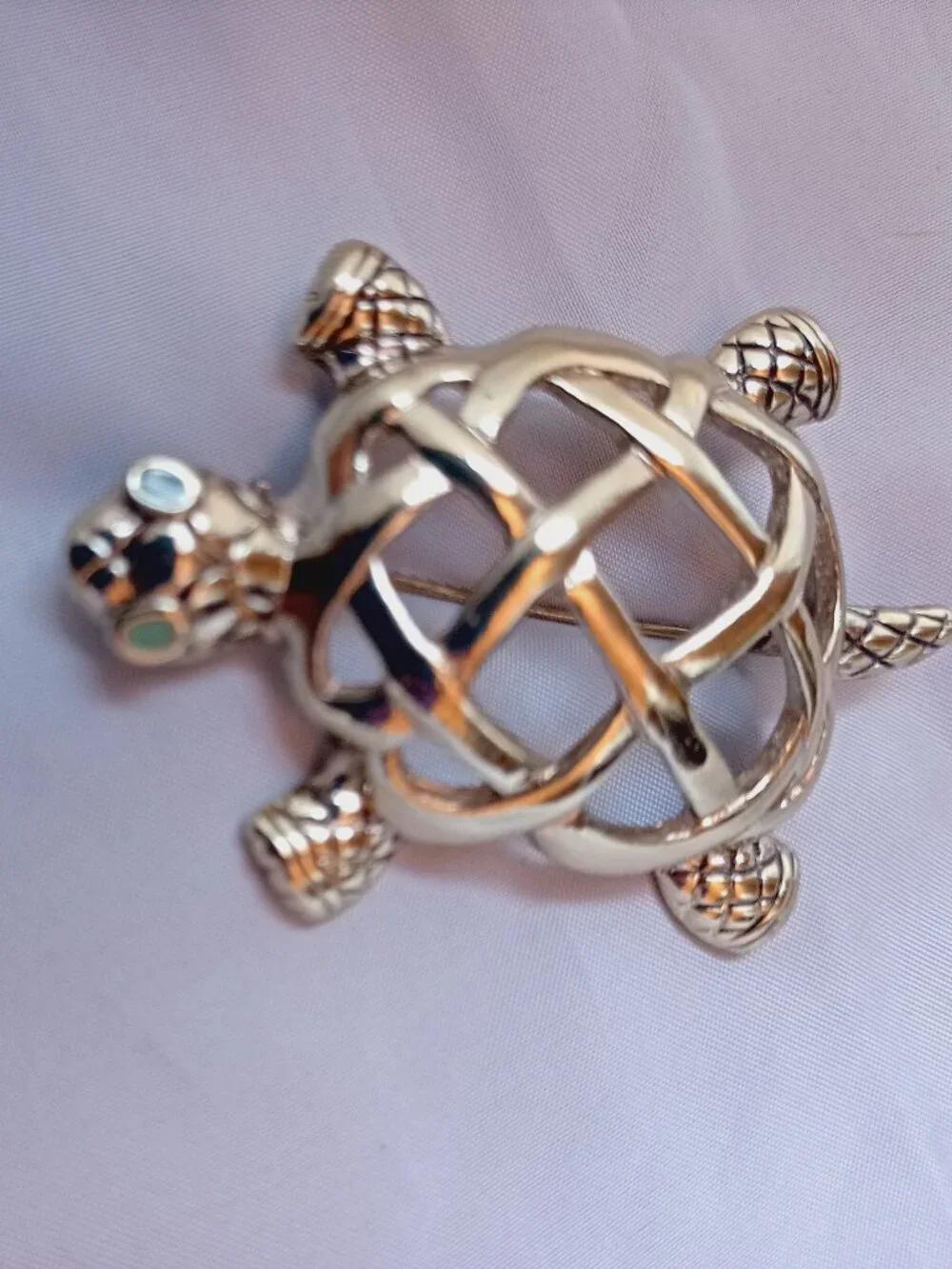 Napier Basket Weave Turtle Brooch Green Eye Variant